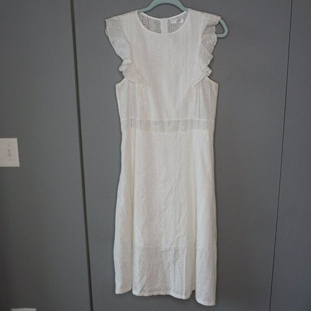Katie May Women's Dress White Embroidered Ruffle Cotton Midi size M